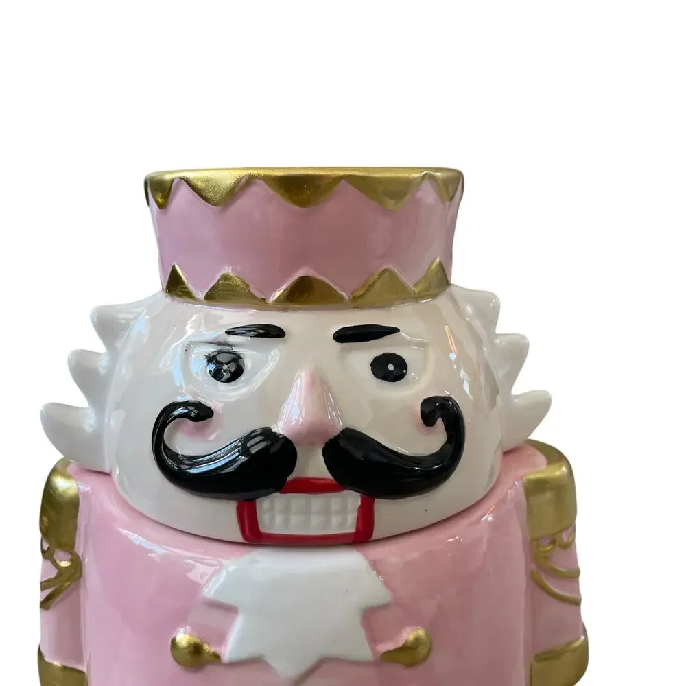 NEIMAN MARCUS Pink Nutcracker Cookie Jar In Holiday Gift Box NEW